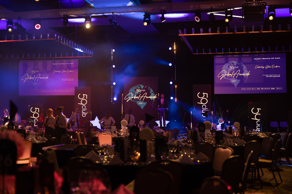 Hero Image of 59club's Global Awards Event stage & crowd